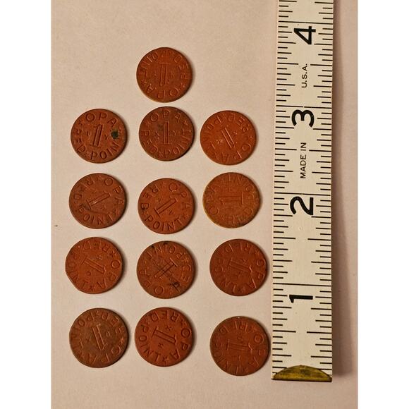 Vintage WW2 US Opa Red Point War Ration Points tokens Lot of 13(gg266) - Picture 2 of 9